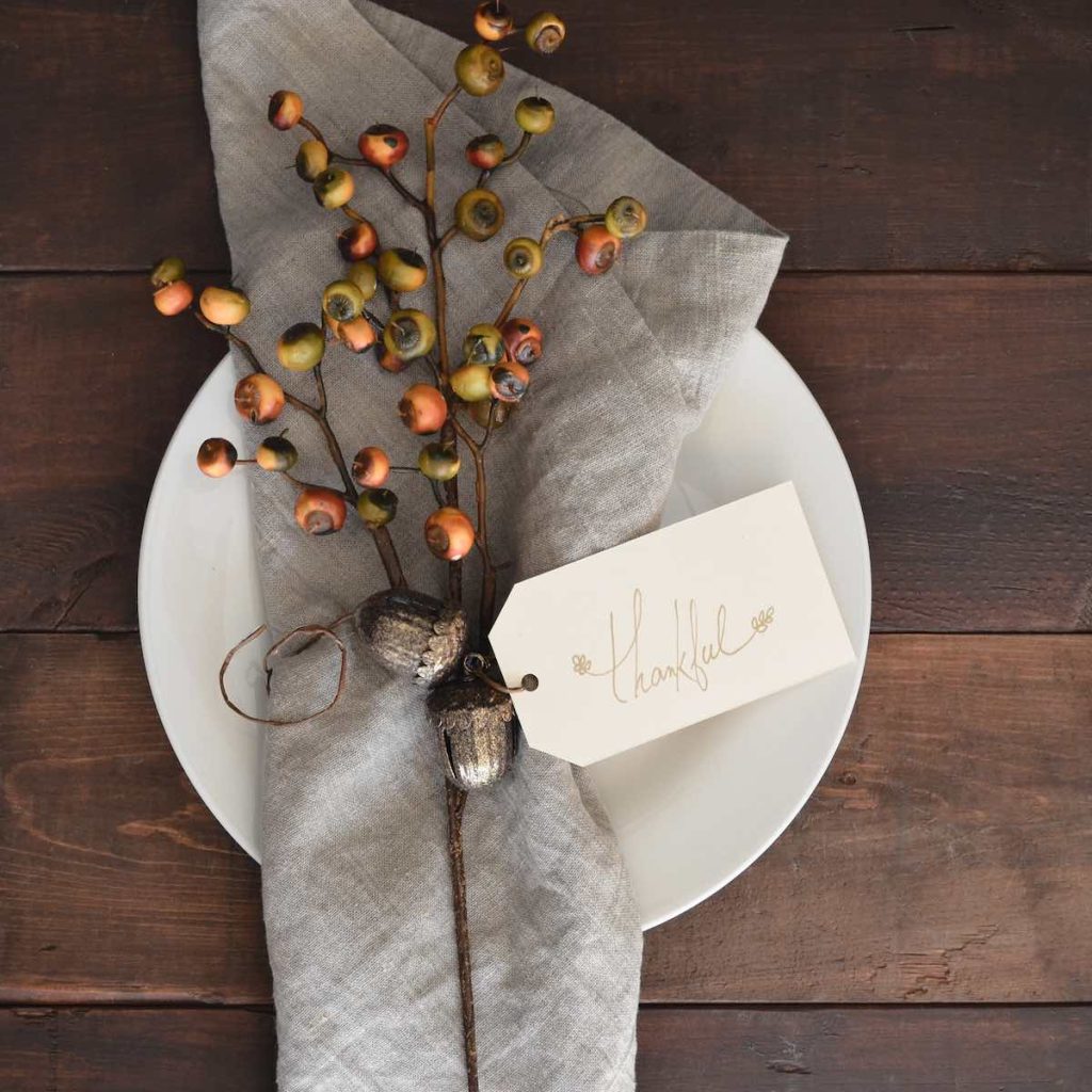Folded napkin, plate with Thankful" note - Tyme Global Direct